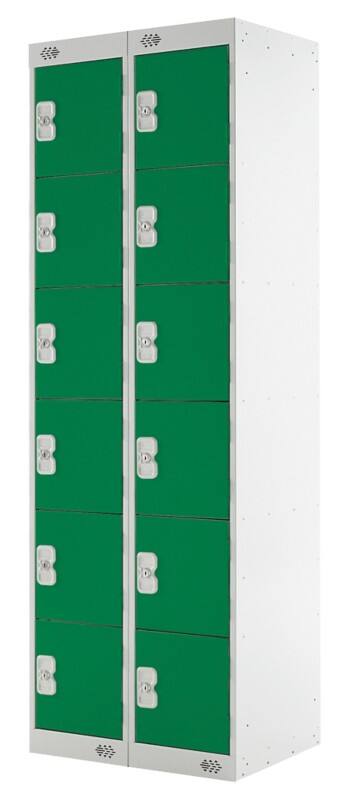LINK51 Steel Locker 6 Doors 2 nests Key lock 600 x 450 x 1,800 mm Green, Grey