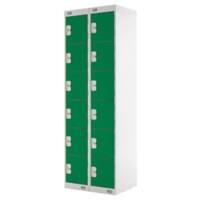 LINK51 Steel Locker 6 Doors 2 nests Key lock 600 x 450 x 1,800 mm Green, Grey
