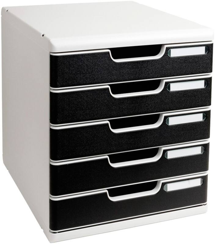 Exacompta Modulo Desktop Drawers PS (Polystyrene) Light Grey, Black 5 Drawers 28.8 x 35 x 32 cm A4+