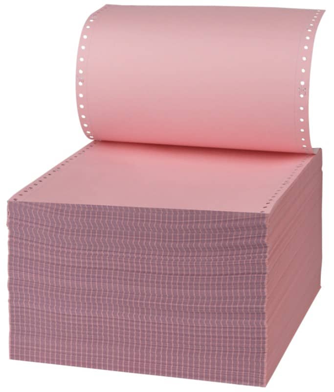 Computer Listing Paper Perforated 51 gsm Pink, White 1000 Sheets