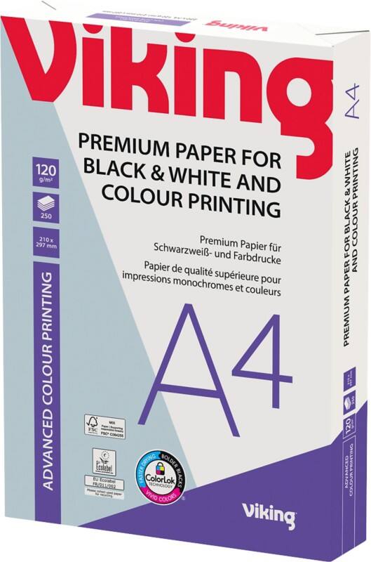Viking Advanced Colour Printing A4 Printer Paper 120 gsm Smooth White 250 Sheets
