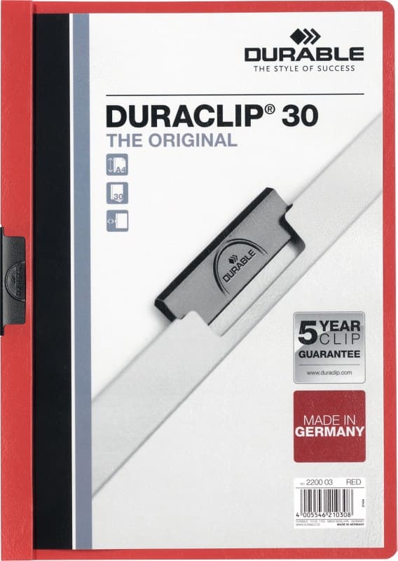 DURABLE Duraclip Clip File 30 Sheets A4 Red