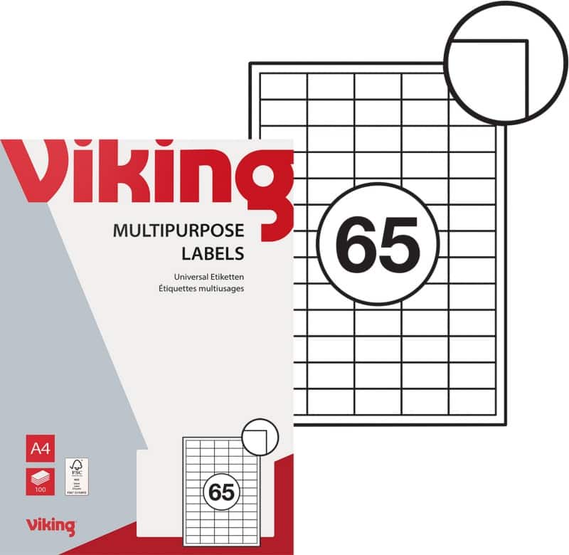 Viking Multipurpose Labels 4530618 adhesive White 21.2 x 38.1 mm 100 Sheets of 65 Labels