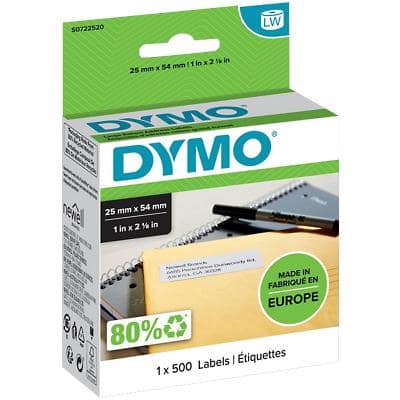 DYMO LW Address Label Authentic 11352 S0722520 Adhesive Black on White 25 x 54 mm 500 Labels