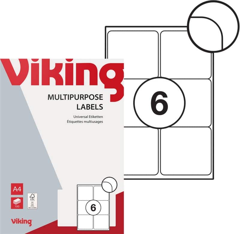 Viking Multipurpose Labels Self Adhesive 99.1 x 93.1 mm White 100 Sheets of 6 Labels