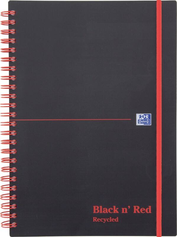 OXFORD Notebook Black n' Red A5 Ruled Spiral Bound PP (Polypropylene) Hardback Black, Red Perforated 140 Pages 70 Sheets