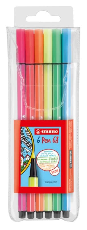 STABILO Pen 68 Felt Tip Pen 1.0 mm Medium Assorted 6806-1 Pack of 6