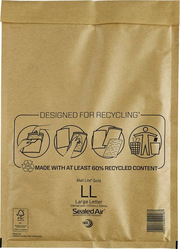 Mail Lite Mailing Bag Non standard Gold Plain Peel and Seal 79 gsm Pack of 50