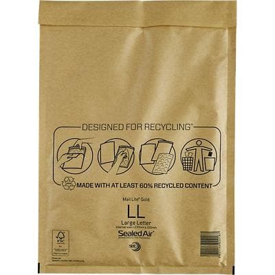Mail Lite Padded Envelopes Large Letter 330 (W) x 230 (H) mm Peel and Seal Gold Pack of 50