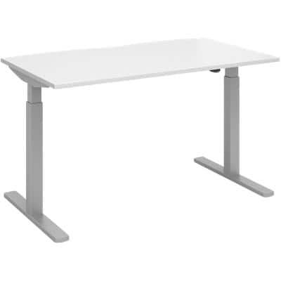 Elev8² Sit Stand Single Desk with White Melamine Top and Silver Frame 2 Legs Mono 1400 x 800 x 675 - 1175 mm