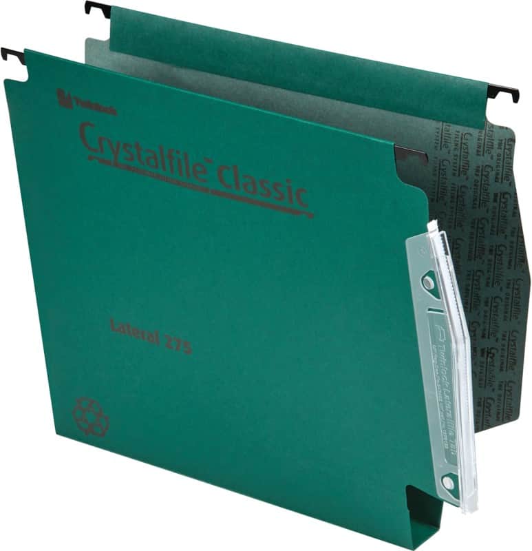 Rexel Crystalfile Classic 275 Lateral Suspension File 78654 U Base 30 mm 230 gsm Green 100% Recycled Manilla Pack of 50