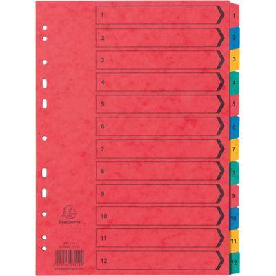 Exacompta Indices Numeric A4 Assorted 12 Part Perforated Card 1 to 12
