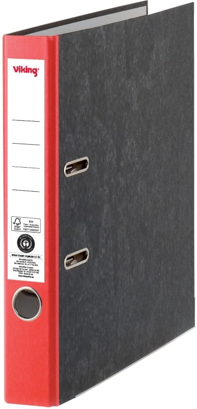 Viking Narrow Lever Arch File A4 50 mm Black, Red 2 Rings Cardboard Marbled Portrait