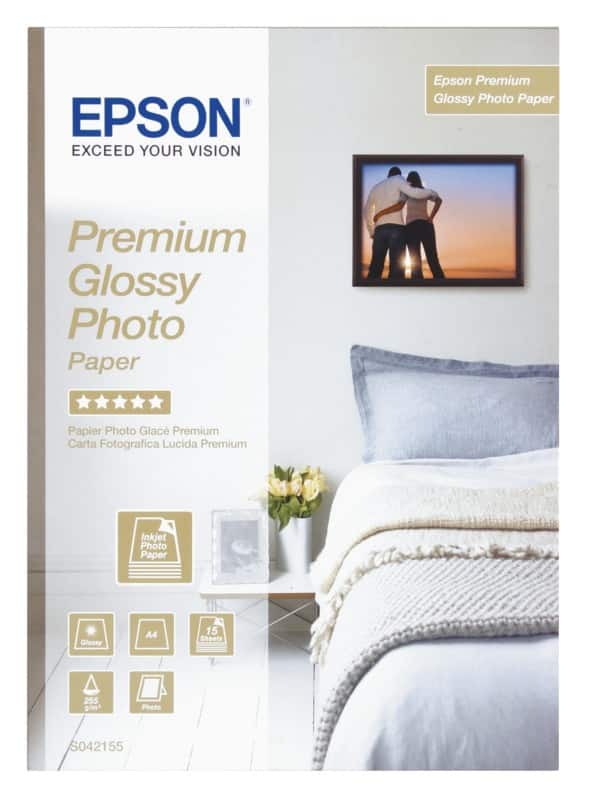 Epson Inkjet Premium Photo Paper Glossy A4 255 gsm White 15 Sheets