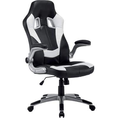 Realspace Basic Tilt Gaming Chair with 2D Armrest and Adjustable Seat Nitro Bonded Leather Black & White