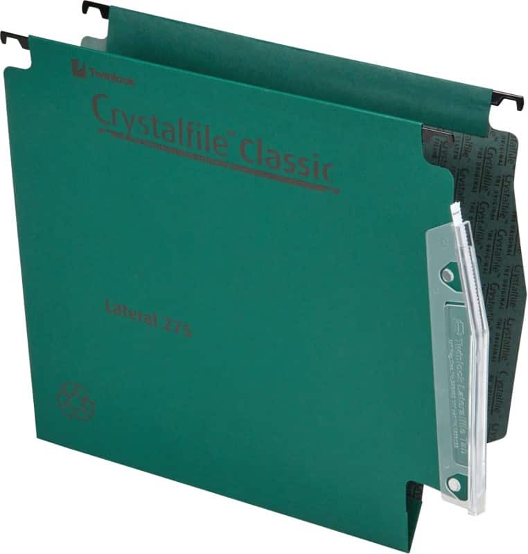 Rexel Crystalfile Classic 275 Lateral Suspension File 78652 V Base 15 mm 230 gsm Green 100% Recycled Manilla Pack of 50