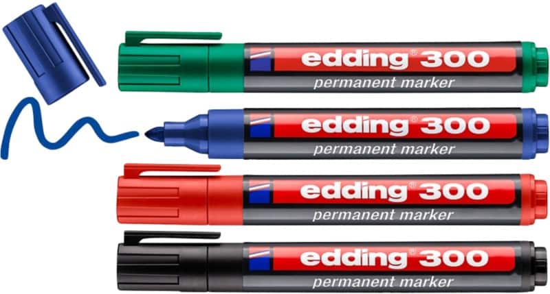 edding 300 Permanent Marker Medium Bullet 1.5 - 3 mm Assorted Refillable Water-Resistant Pack of 4