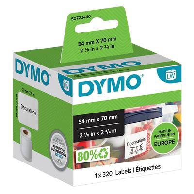 DYMO LW Label Roll Authentic 99015 S0722440 Adhesive Black on White 54 x 70 mm 320 Labels