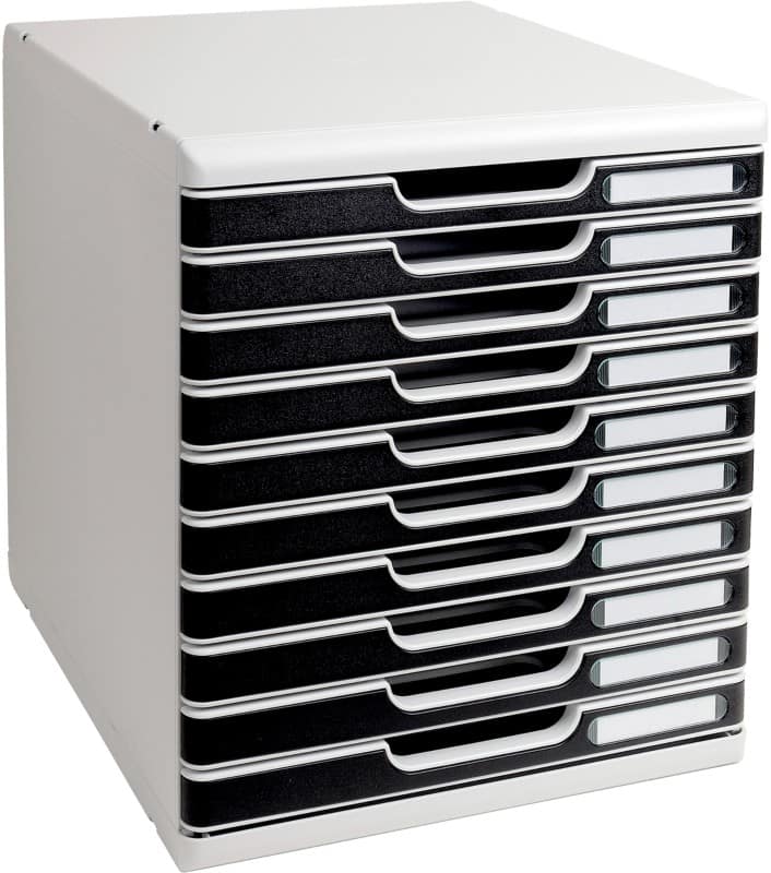 Exacompta Modulo Desktop Drawers Plastic, PS (Polystyrene) Light Grey, Black 10 Drawers 28.8 x 35 x 32 cm A4