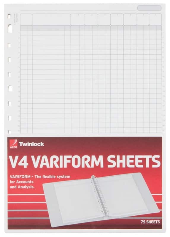 Rexel Twinlock Variform V4 Refill Sheets 75933 7 Columns Cash 21 x 29.7 cm White 75 Sheets