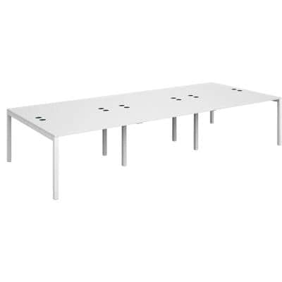 Dams International Rectangular Triple Back to Back Desk with White Melamine Top and White Frame 4 Legs Connex 3600 x 1600 x 725mm