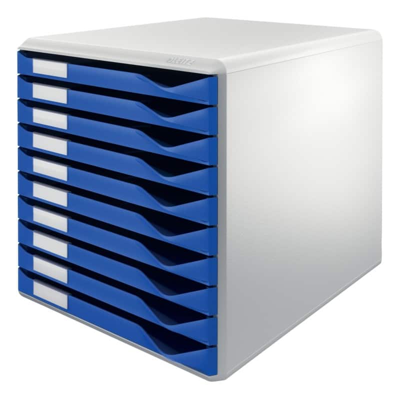 Leitz Desktop Drawers PS (Polystyrene) Blue 10 Drawers 28.5 x 35.5 x 29 cm A4