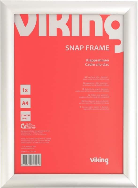 Viking A4 Snap Frame Hanging Silver Aluminium 4739139 21 (W) x 29.7 (H) cm