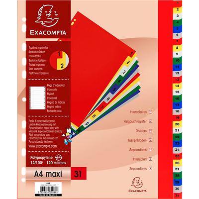 Exacompta Numerical Divider A4+ Assorted 31 tabs perforated pp 1 to 31