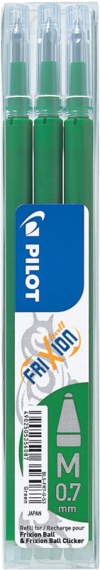 Pilot FriXion Ball Rollerball Pen Refill 0.35 mm Medium Conical Green 75300304 Pack of 3