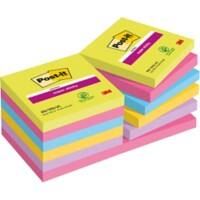 Post-it Super Sticky Notes 76 x 76 mm Rainbow Assorted Colours Square 12 Pads of 90 Sheets