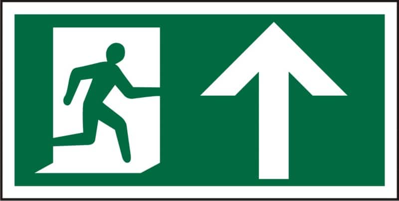 Fire Exit Sign Up Arrow Adhesive Vinyl 10 x 20 cm