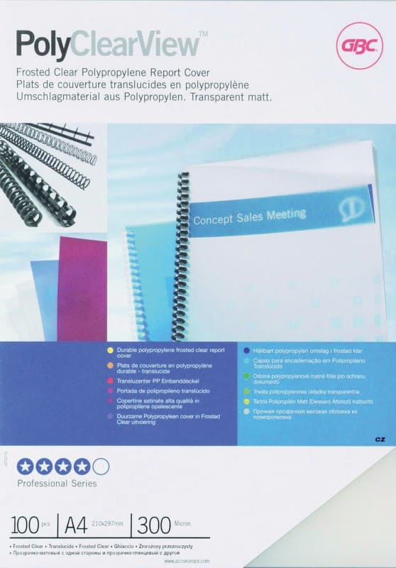 GBC PolyClearView Binding Covers A4 Polypropylene 300 Microns Transparent Matte Pack of 100