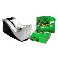 Scotch Tape Dispenser Set C60 Black, Silver with 4 Rolls of Scotch Magic 810 Invisible Tape 19 mm (W) x 33 m (L)