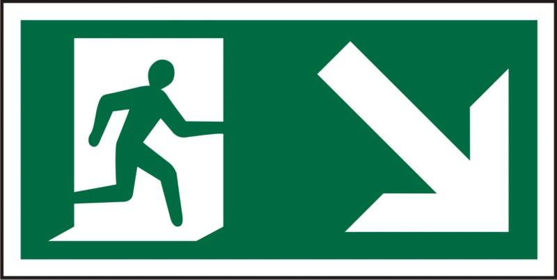 Stewart Superior Fire Exit Sign Down Right Arrow Wall Mounted PVC (Polyvinyl Chloride) 30 x 15 cm