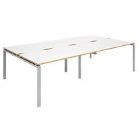 Dams International Rectangular Double Back to Back Desk with White Melamine Top, Oak Edging and Silver Frame 4 Legs Adapt II 2800 x 1600 x 725 mm