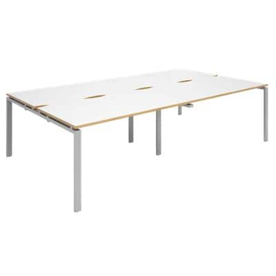 Dams International Rectangular Double Back to Back Desk with White Melamine Top, Oak Edging and Silver Frame 4 Legs Adapt II 2800 x 1600 x 725 mm