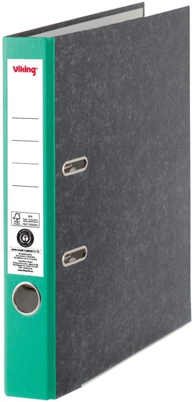 Viking Narrow Lever Arch File A4 50 mm Black, Green 2 Rings Cardboard Marbled Portrait