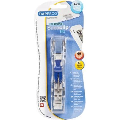 Rapesco Supaclip 60 Clip Dispenser Set Silver Plastic 8.4 (W) x 20 (D) x 22.5 (H) cm with 8 Stainless Steel Clips