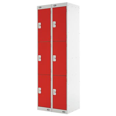 LINK51 Standard Mild Steel Locker with 3 Doors Standard Deadlock Lockable with Key 2 300 x 450 x 1800 mm Grey & Red