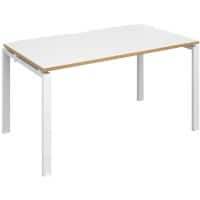 Dams International Rectangular Single Desk with White Melamine Top, Oak Edging and White Frame 4 Legs Adapt II 1400 x 800 x 725 mm