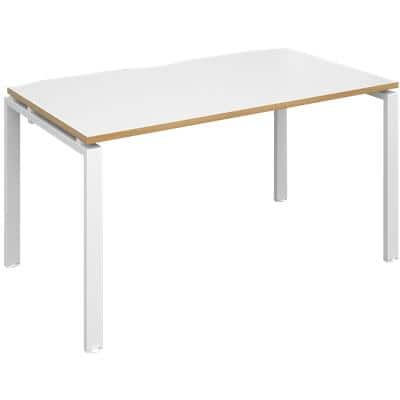Dams International Rectangular Single Desk with White Melamine Top, Oak Edging and White Frame 4 Legs Adapt II 1400 x 800 x 725 mm