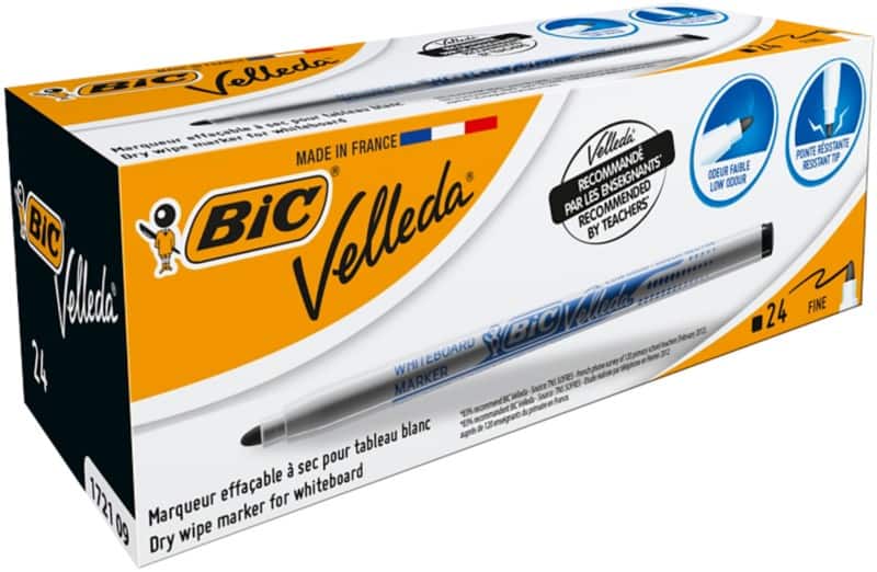 BIC 1721 Whiteboard Slim Marker Fine Bullet Black Pack of 24