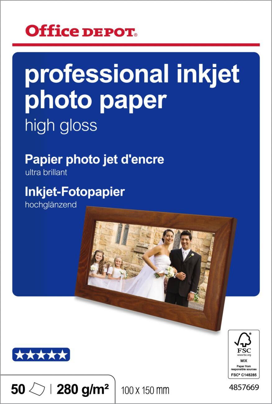 Office Depot Professional Inkjet Photo Paper, High Gloss, 100 x 150mm, 280gsm