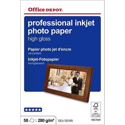 Office Depot Professional Inkjet Photo Paper, High Gloss, 100 x 150mm, 280gsm