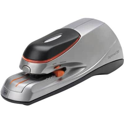 Rexel Optima 20 Electric Stapler 2102350 Full Strip Silver, Orange 20 Sheets No.56 Metal, Plastic