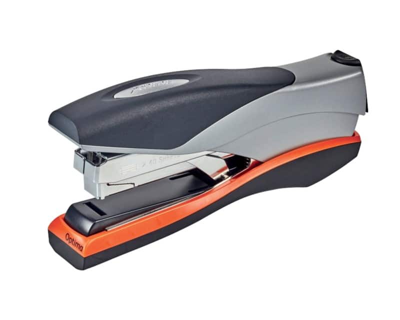 Rexel Optima 40 Flat Clinch Stapler 2102357 Low Force Full Strip Silver, Orange 40 Sheets Optima 26/6 Metal, Plastic