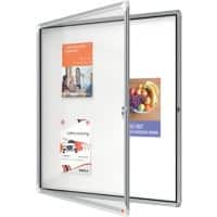 Nobo Premium Plus Wall Mountable Outdoor Magnetic Lockable Notice Board 1902581 Aluminium Frame Hinged Safety Glass Door 12 x A4 White 924 x 970 mm