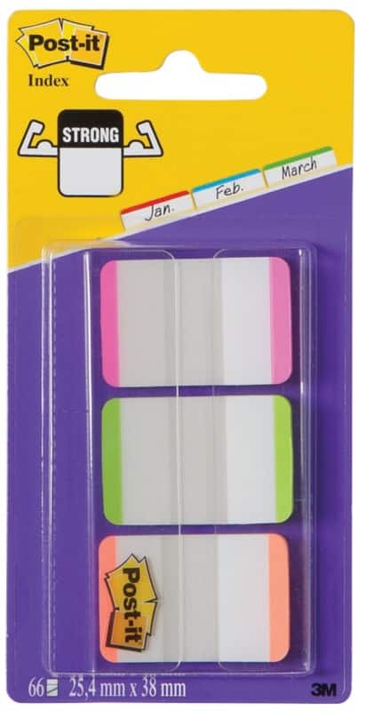 Post-it Index Strong Lined Filing Tabs 25.4 x 38.1 mm Assorted Pink Green Orange 22 x 3 Pack