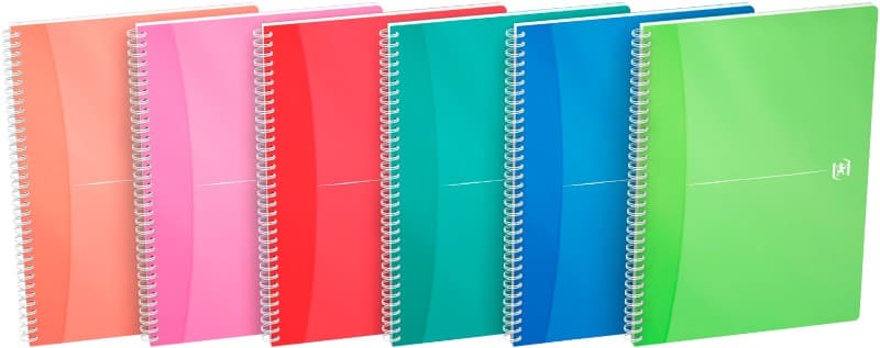 OXFORD Notebook Office My Colours A4 Ruled Spiral Bound PP (Polypropylene) Hardback Assorted Perforated 180 Sheets Pack of 5