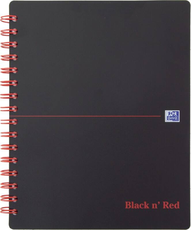 OXFORD Meeting Book Black n' Red A5+ Ruled Spiral Bound PP (Polypropylene) Hardback Black, Red Perforated 160 Pages